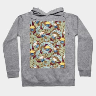 RAVENS,CICADAS,YELLOW WHITE THISTLES WITH GREEN LEAVES Art Nouveau Floral Pattern Hoodie